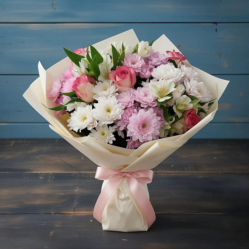 Букет цветов из: Хризантемы, Альстромерии и Розы в Курске